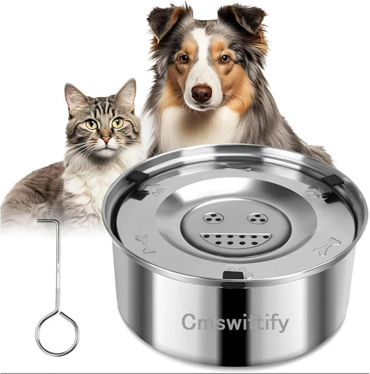 Stainless Steel Dog Water Bowl No Spill, 101oz/3L Pet Water Bowl for Dogs, Floating Disk Slow Drink Anti-Gulping Splash Proof Slow Feeder Bowls for Dog Cat, Travel Outdoor Car Home