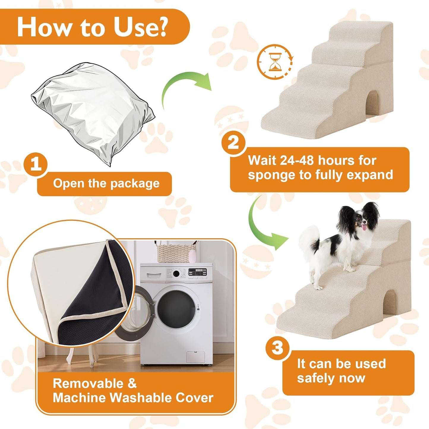 Dog Stairs for Bed 23’’ H, 5-Step Dog Steps for High Bed, Foldable Pet Stairs for Small Dogs and Cats to Get on Beds, Couch, Non-Slip Balanced Pet Steps and Ramp with Waterproof Cover, Grey