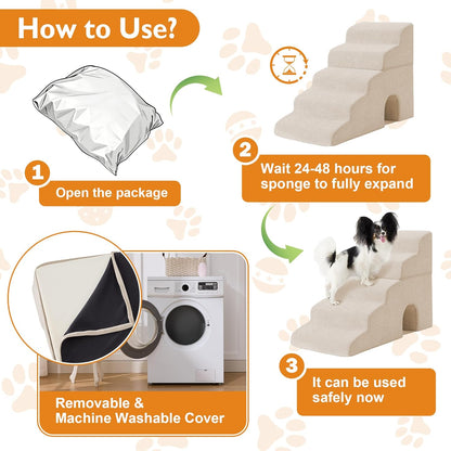 Dog Stairs for Bed 23’’ H, 5-Step Dog Steps for High Bed, Foldable Pet Stairs for Small Dogs and Cats to Get on Beds, Couch, Non-Slip Balanced Pet Steps and Ramp with Waterproof Cover, Grey