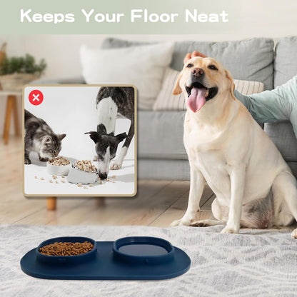 Dog Food Bowls Pet Bowls & Dog Water Bowls with No-Spill and Non-Skid, Feeder Bowls with Dog Bowl Mat for Small Medium Large Size Dogs Cats Puppy Pets, Dog Dishes (Green)