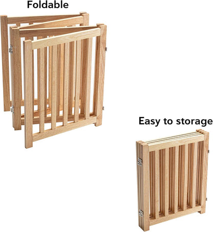 LZRS 2-Panel Wooden Free Standing Foldable Dog Gate Indoor – Solid Hardwood 24" High, Step-Over Safety Pet Gate for Doorways, Stairs & Small Spaces - Indoor Use, White
