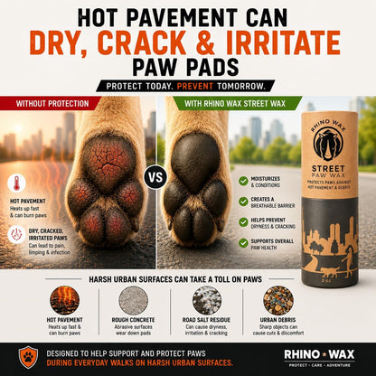 Rhino Wax - Dog Paw Protector for Hot Pavement - Use Street Wax Before Taking Dogs on Asphalt - Balm Protects from Warm Surfaces Rocks Road Debris - Great for Dogs who Hate Dog Shoes for Hot Pavement
