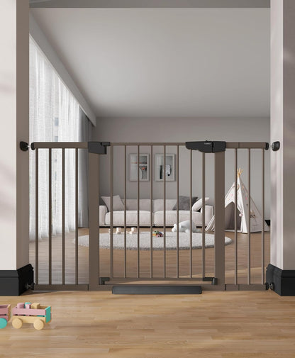 Cumbor 36.6-64" Extra Wide Baby Gate for Stairs, Dog Gates for Doorways, Auto-Close Pet Gate Indoor, Pressure Mounted Walk Through Safety Child Gate for Kids Toddler, Tall Pet Puppy Fence Gate, Brown
