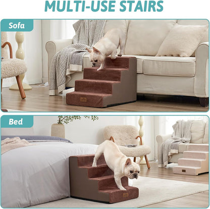 COZY KISS Dog Stairs for Small Dogs, 4 Tier Wider Pet Stairs for Couch and Beds, 17.7" H Non-Slip Dog Steps for Old Cats, Puppy, Small Medium Dogs, 17.7x23.6x17.7 inch, Beige