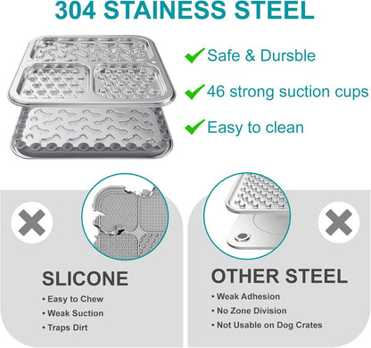 Stainless Steel Lick Mat for Dogs & Cats, Dog Lick Mat with Suction Cups & Crate Mount, Chew-Proof Slow Feeder with 3 Textured Zones for Calm Feeding & Anxiety Relief [1Pack]