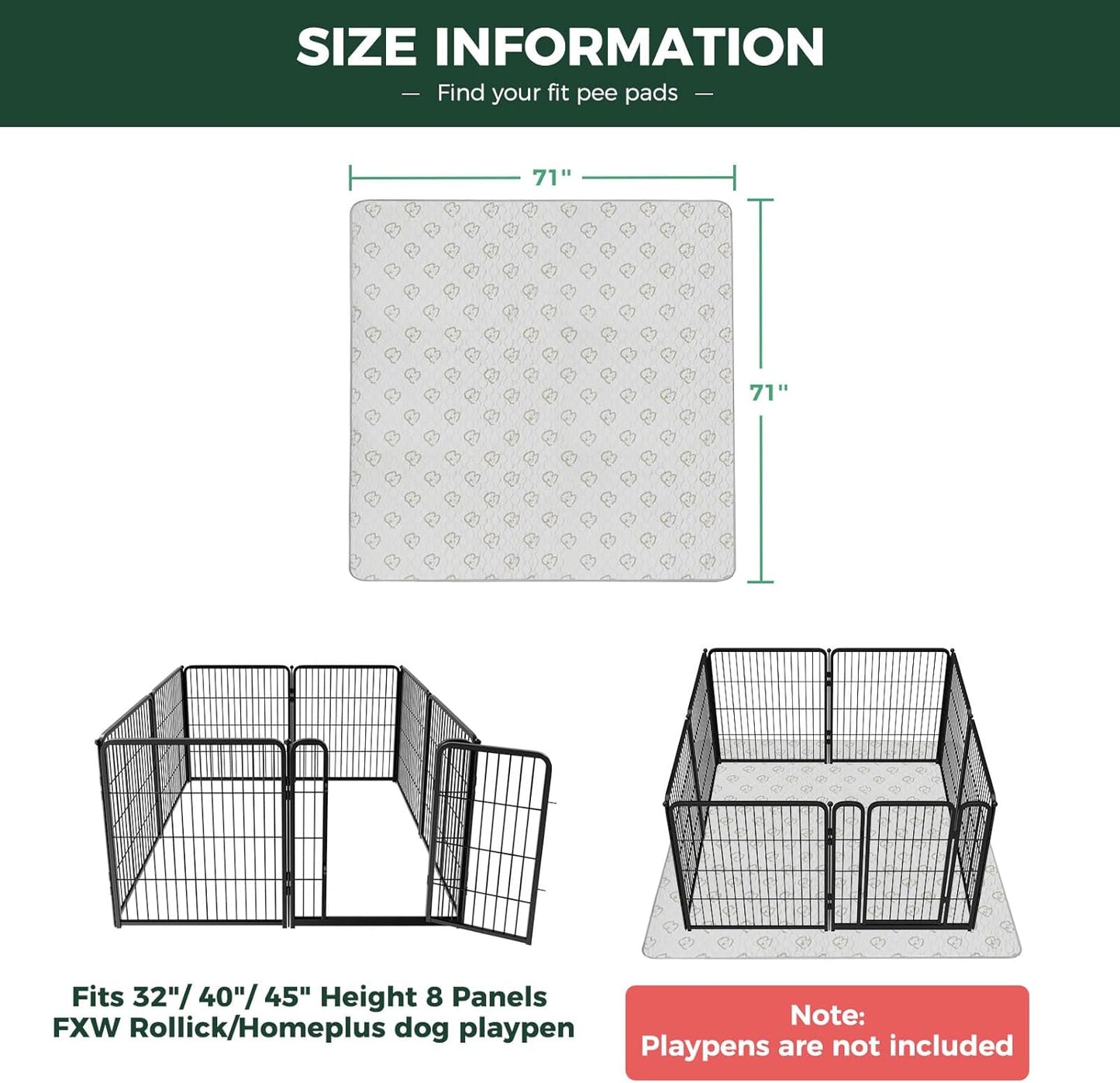 FXW Washable Pee Pads for Dogs, Puppy Pads with Super Absorbent, Specifically Designed for FXW Rollick/Homeplus 24inch 6 Panels Dog Playpen, 39" x 63" Rectangle, Khaki, 1 Pack