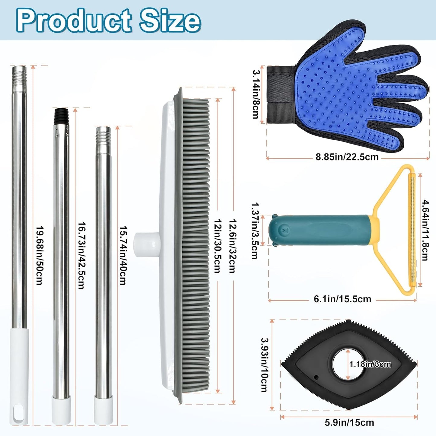 Enmaipet Carpet Rake for Pet Hair Removal, Reusable Pet Hair Remover with 48” Adjustable Long Handle, Pet Hair Remover Gloves, Dog Hair Rake Brush for Rugs, Mats, Couch, Furniture