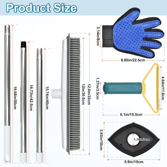 Enmaipet Carpet Rake for Pet Hair Removal, Reusable Pet Hair Remover with 48” Adjustable Long Handle, Pet Hair Remover Gloves, Dog Hair Rake Brush for Rugs, Mats, Couch, Furniture
