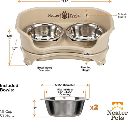 Neater Feeder Express Mess Proof Dog Bowls Elevated for Small Breeds under 15 Lb, Made in USA, No Spill Raised Dog Food Bowl Stand, Stainless Steel Food and Water Bowl Set, Feeding Station, Cappuccino