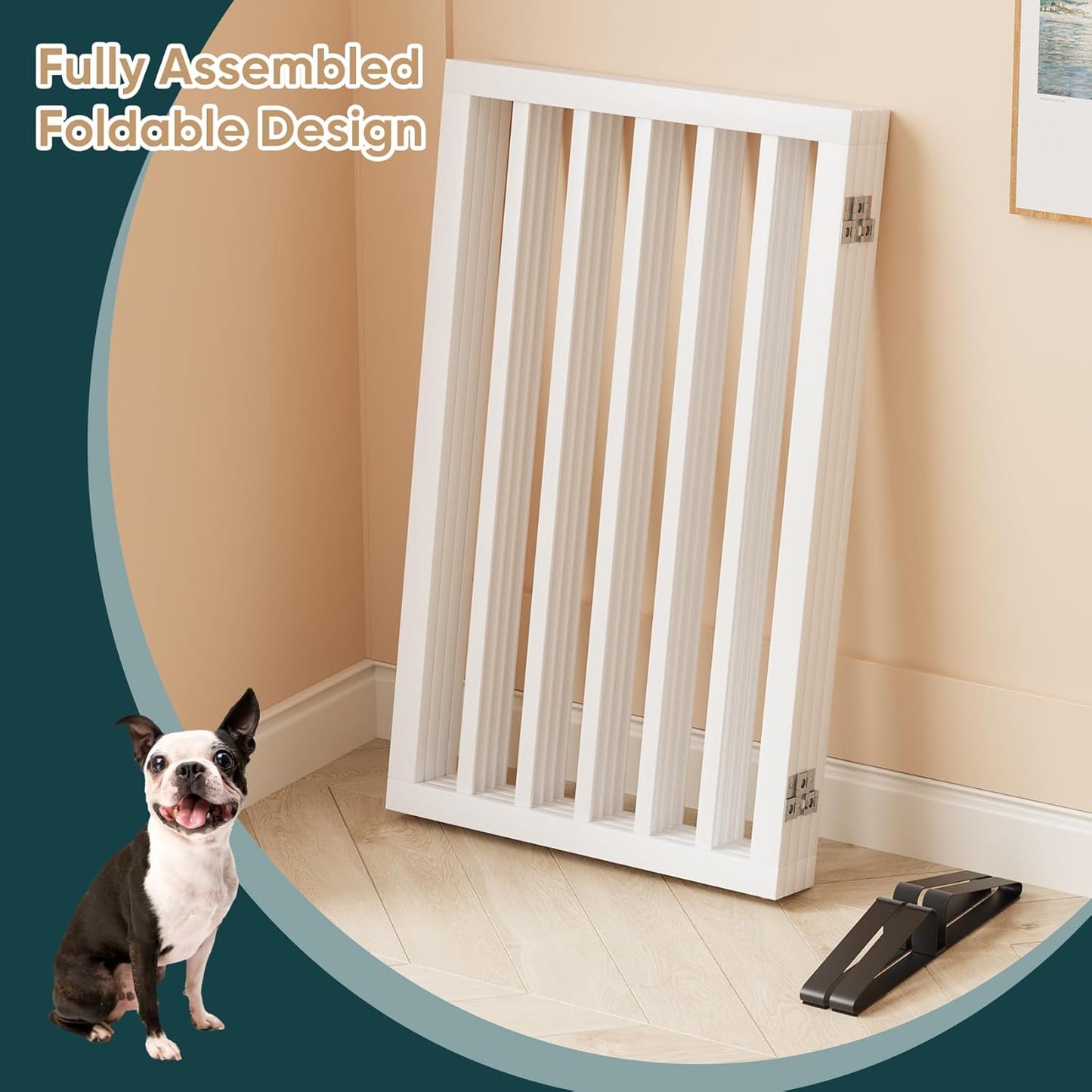 Freestanding Dog Gates Indoor, 3-Panel Pet Gates with 2 Metal Stands and 360° Hinge, 24" H Foldable Dog Gate for Stairs, Doorway, Kitchen, Expands Up to 55" Fully Assembled - Black Walnut