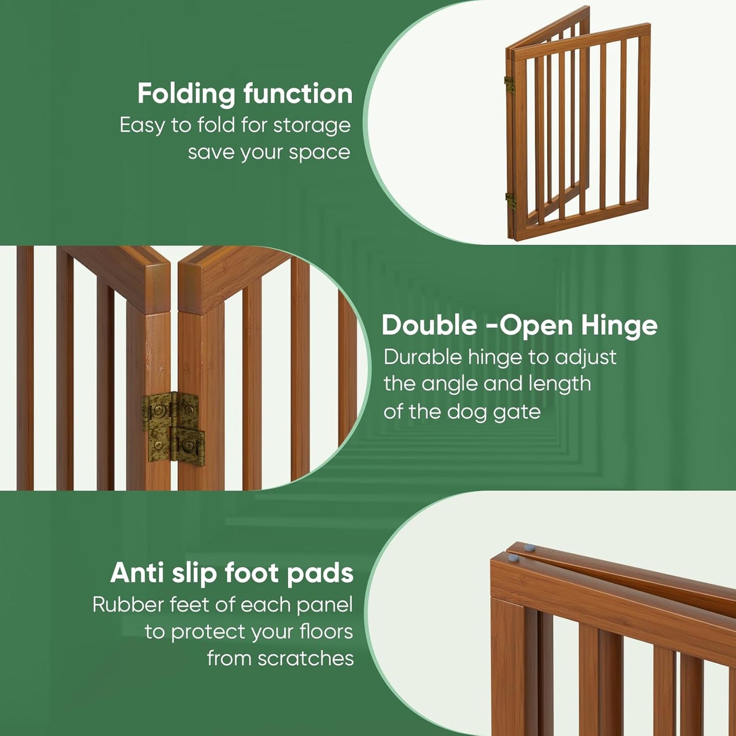 Freestanding Foldable Dog Gate - 4 Panel Room Divider with Metal Support Feet (Black)