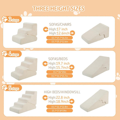 Dog Ramp for Bed, 23" H Dog Stairs for High Bed, 2 in 1 Pet Steps for Small Dogs, 5-Step Foldable Transformable Large Cats Ramp to Get on Couch, Non-Slip Balanced, Grey