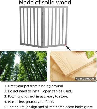 ZJSF Freestanding Indoor Dog Gate for House Foldable Wood Brown Puppy Gate for Doorways Pet Gate for Stairs Extra Wide Pet Fence 24" Height 2 Panels