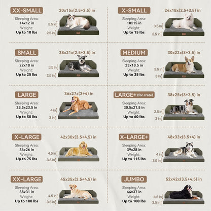 Large Dog Bed Orthopedic Washable - Beds Bolster - Medium XL XLarge Big Dogs - Memory Foam Couch Sofa - Waterproof with Removable Cover