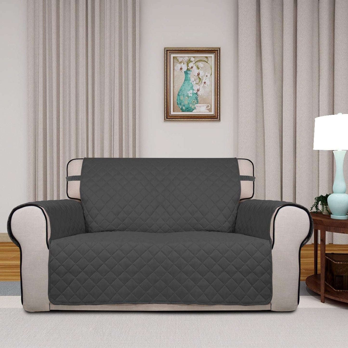 PureFit Reversible Quilted Sofa Cover, Water Resistant Slipcover Furniture Protector, Washable Couch Cover with Non Slip and Elastic Straps for Kids, Dogs, Pets (Sofa, Gray/Light Gray) - Colors B