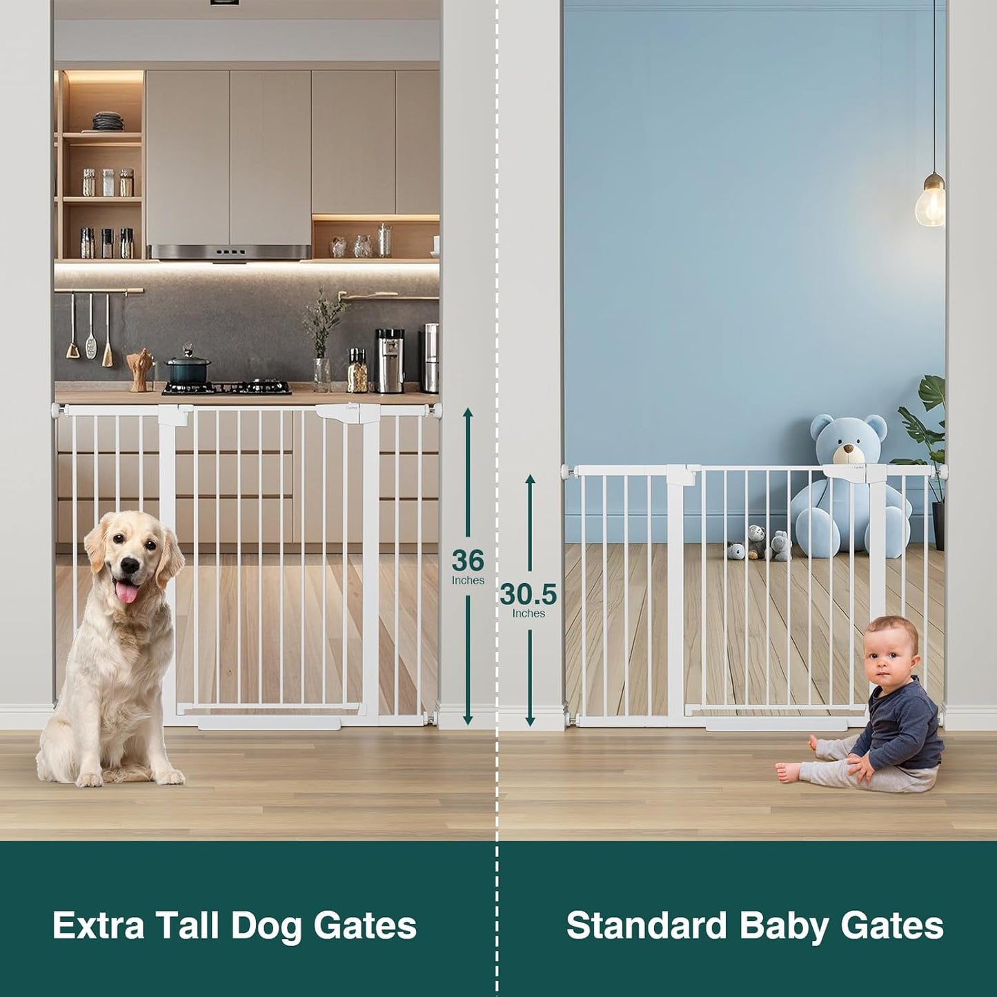 Cumbor 36.6-64" Extra Wide Baby Gate for Stairs, Dog Gates for Doorways, Auto-Close Pet Gate Indoor, Pressure Mounted Walk Through Safety Child Gate for Kids Toddler, Tall Pet Puppy Fence Gate, Brown