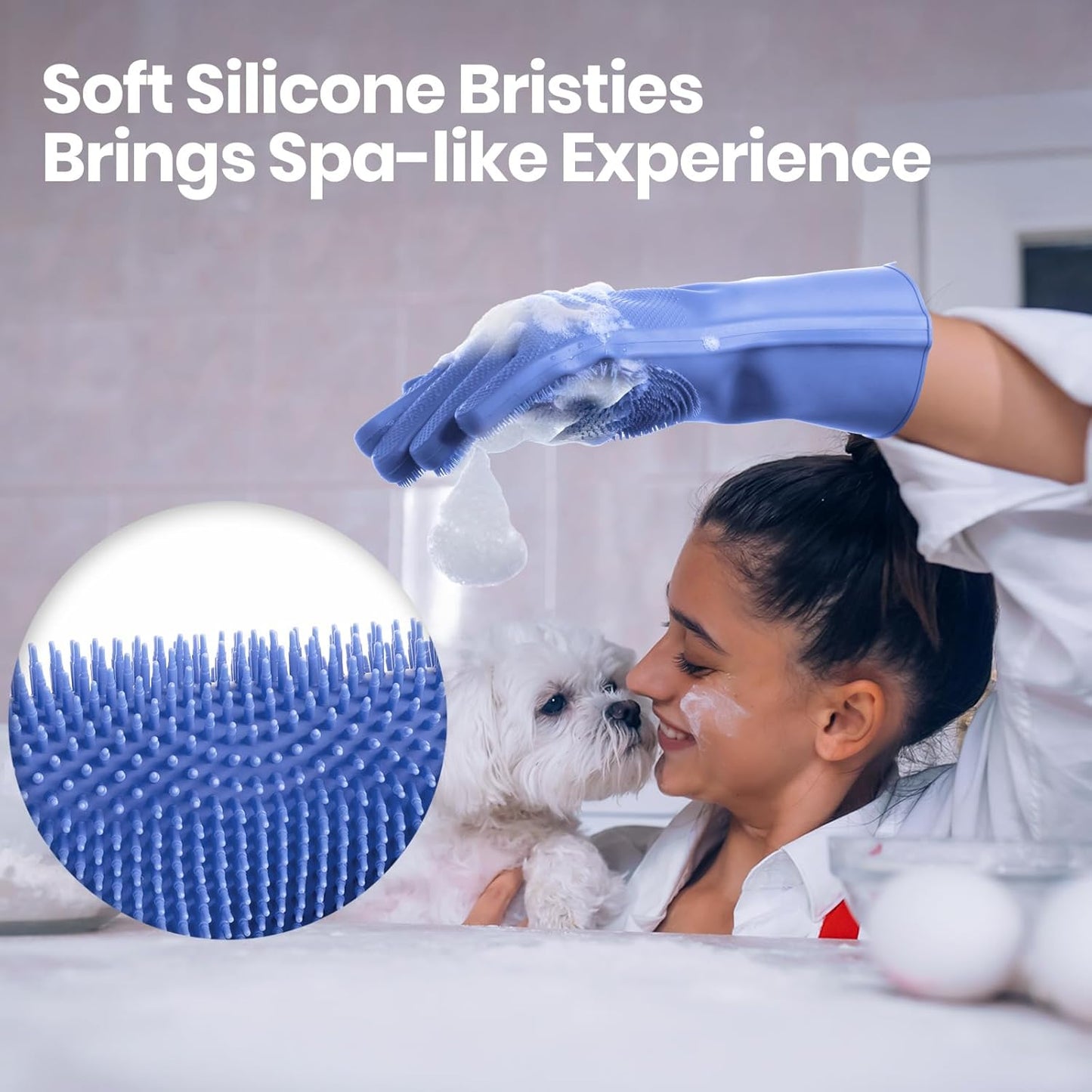 DELOMO Pet Grooming Gloves 1 Pair: Soft and Gentle Silicone Dog Washing Gloves - Bathing Scrubber Brush Mitt Grooming Shedding Fur Removal Massage for Dogs/Cats/Horse, Purple
