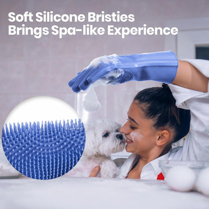 DELOMO Pet Grooming Gloves 1 Pair: Soft and Gentle Silicone Dog Washing Gloves - Bathing Scrubber Brush Mitt Grooming Shedding Fur Removal Massage for Dogs/Cats/Horse, Purple