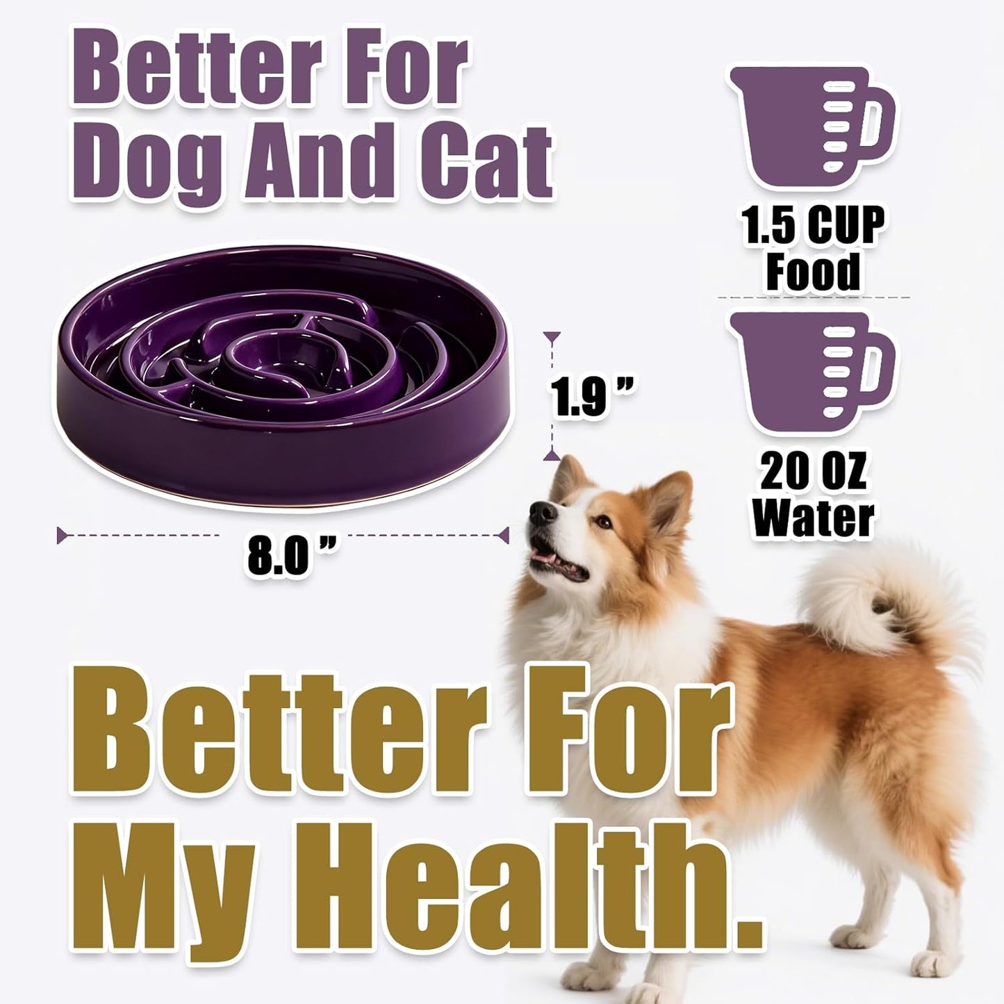 Ceramic Slow Feeder Dog Bowls with Anti-Slip, Slow Feeder & Non-Slip Design, Boredom and Anxiety Reducer, Suitable for All Breed Dogs and Cat (Ceramic-White)