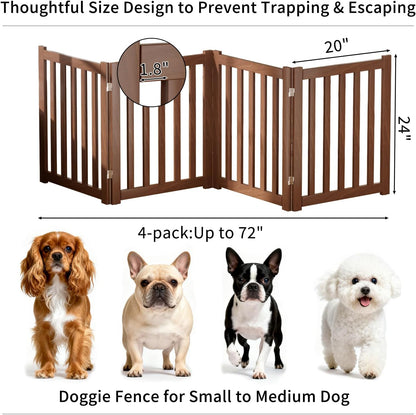 2-Panel Solid Wood Dog Gate - Freestanding Folding Pet Gate for Doorways, Stairs, Indoor, 24" Height, No Installation Needed, Natural Wood