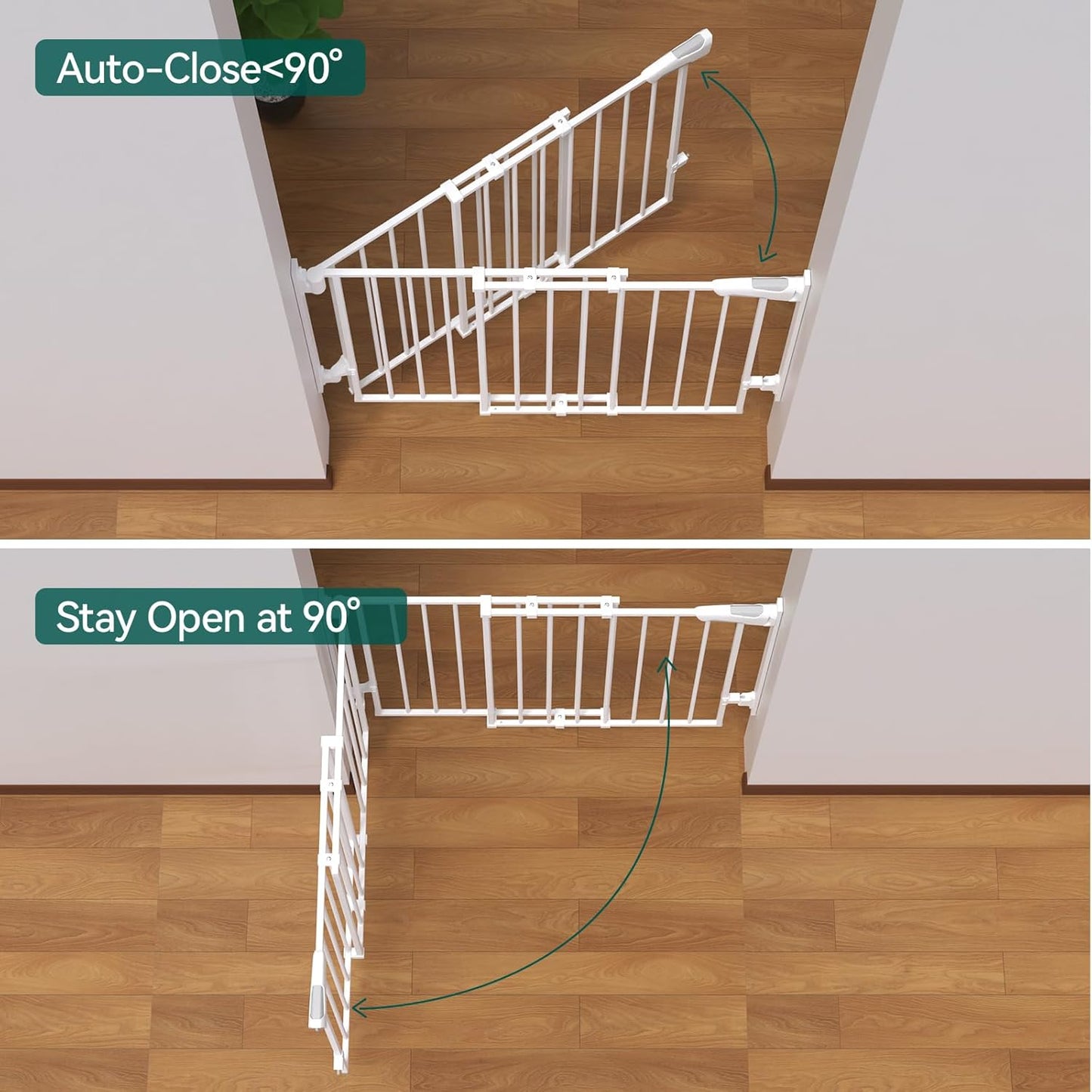 Babelio 29.7-46.5" No Bottom Bar Baby/Dog Gate for Stairs, House and Doorways, Auto Close Safety Pet Gates with Large Walk Thru Door, Hardware Mount, Black