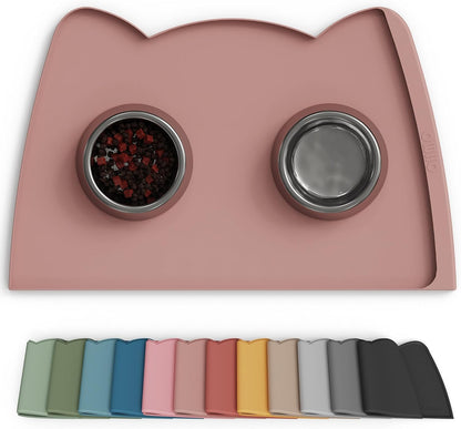 OHMO - Cat Food Mat, Silicone Pet Feeding Mat for Floor Non-Skid Waterproof Dog Water Bowl Tray, Easy to Clean Pet Placemat (Erythrinus, 18 * 9.8'')