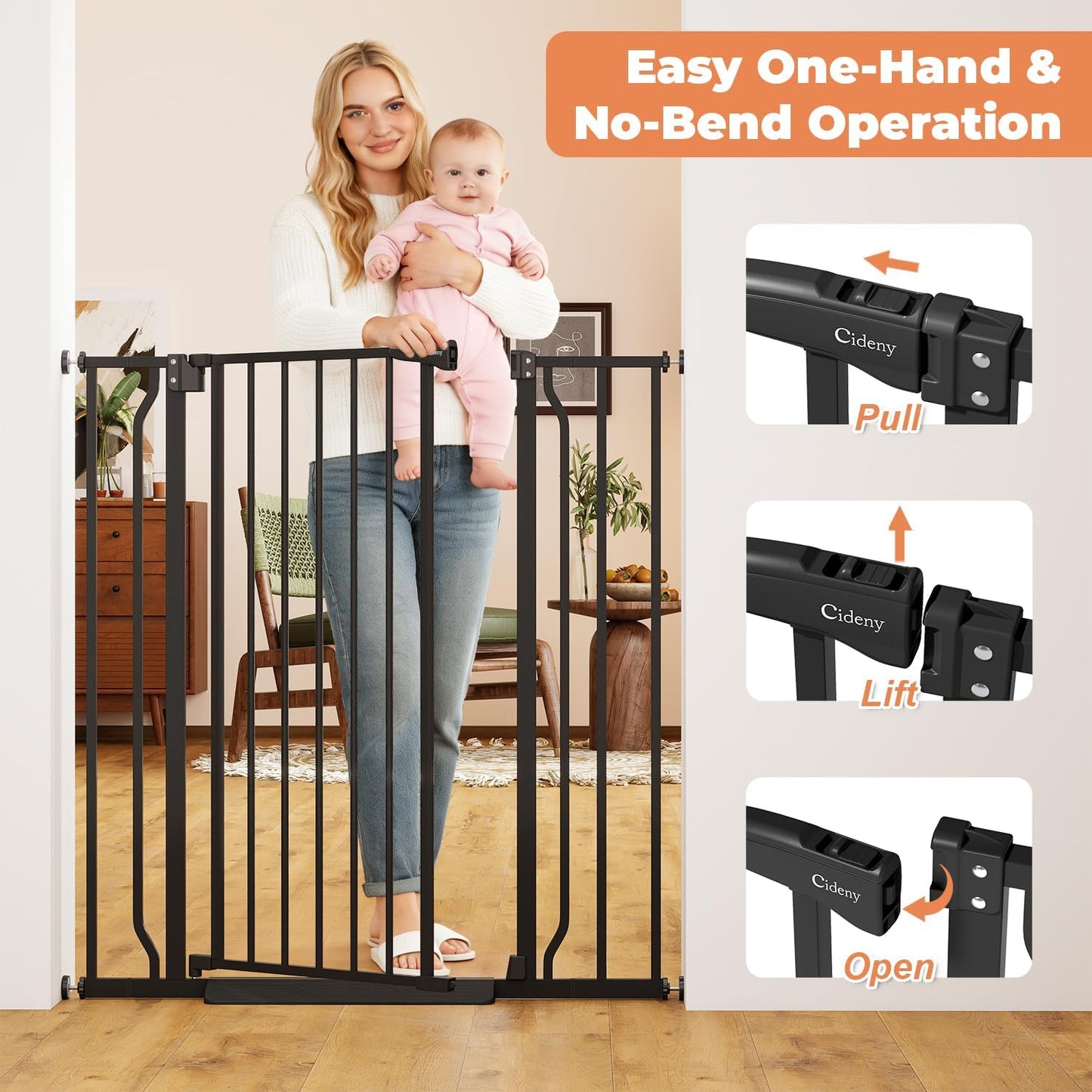 Baby Gate No Drilling, 29"-40" Auto Close Dog Gate Indoor for Doorways & Stairs, Pressure Mounted Adjustable Pet Gate, Easy Walk Through Child Gate for Children & Pets Stroller Friendly, White