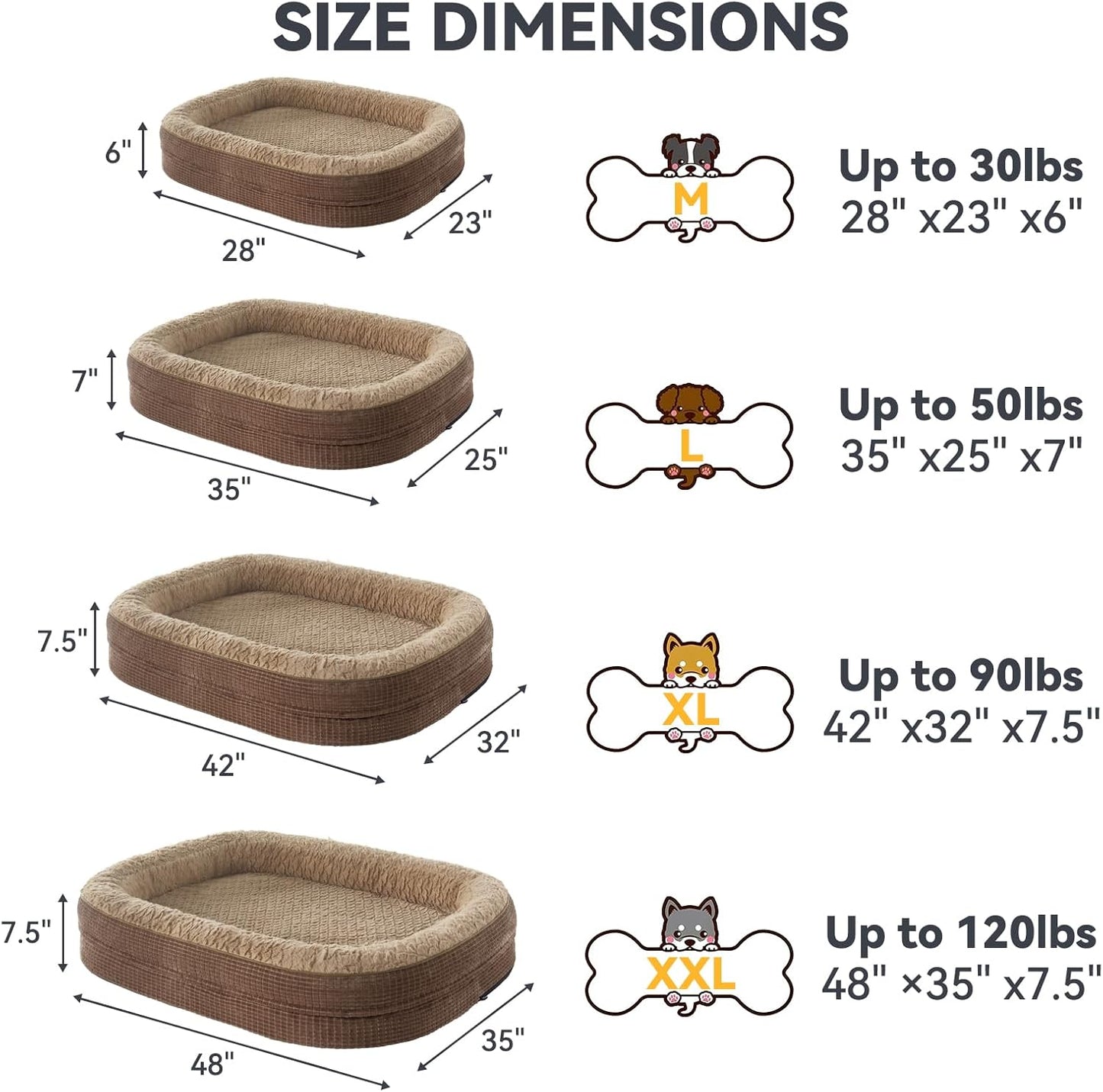 JOEJOY Orthopedic Dog Beds Large Sized Dog, XL Egg-Crate Memory Foam Pet Couch Bed with Bolster Sides, Waterproof Lining, Removable Washable Cover & Non-Slip Bottom, Grey