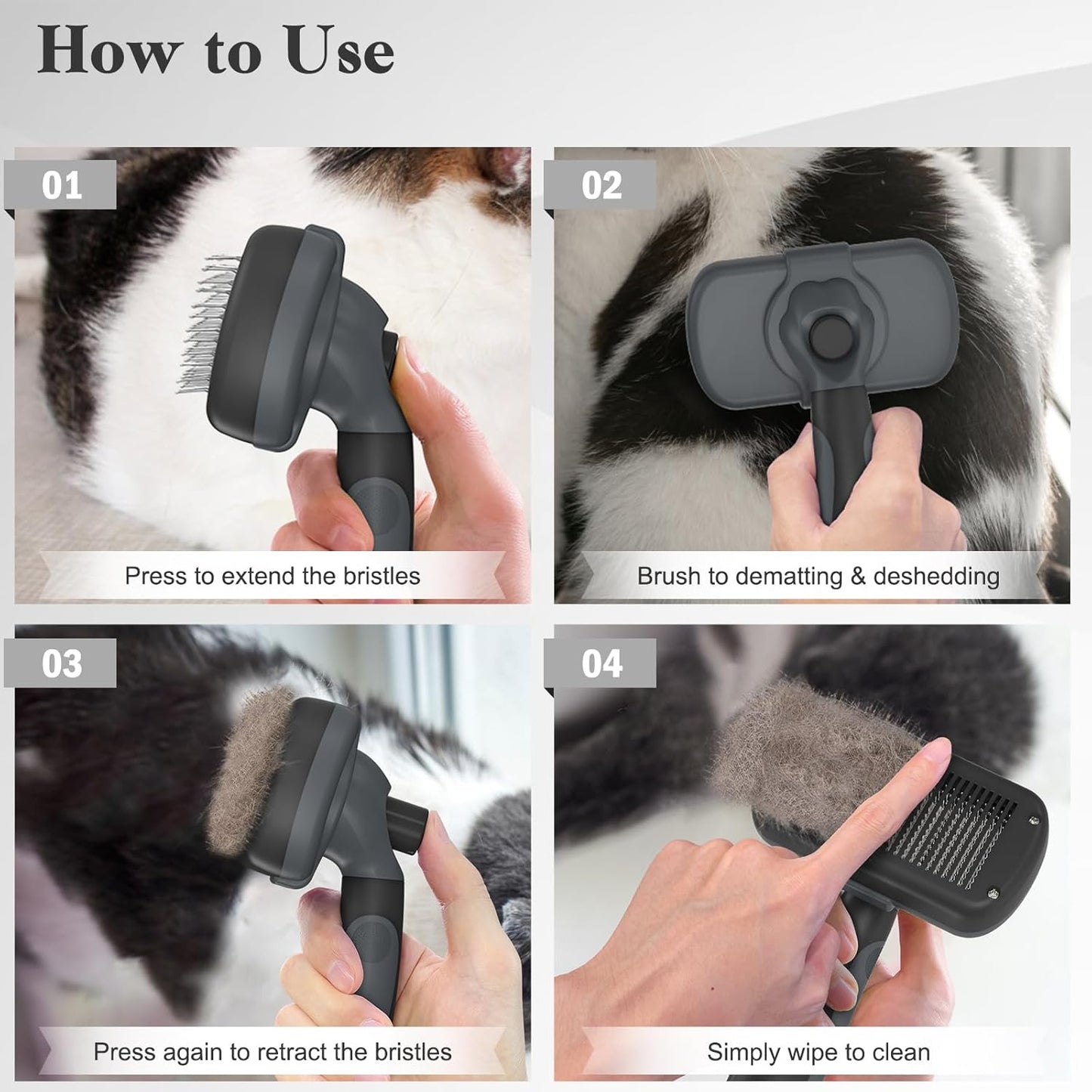 Swihauk Self Cleaning Slicker Brush for Dogs & Cats - Skin Friendly Deshedding and Grooming Brush for Haired Pets, Pet Supplies Accessory, Black