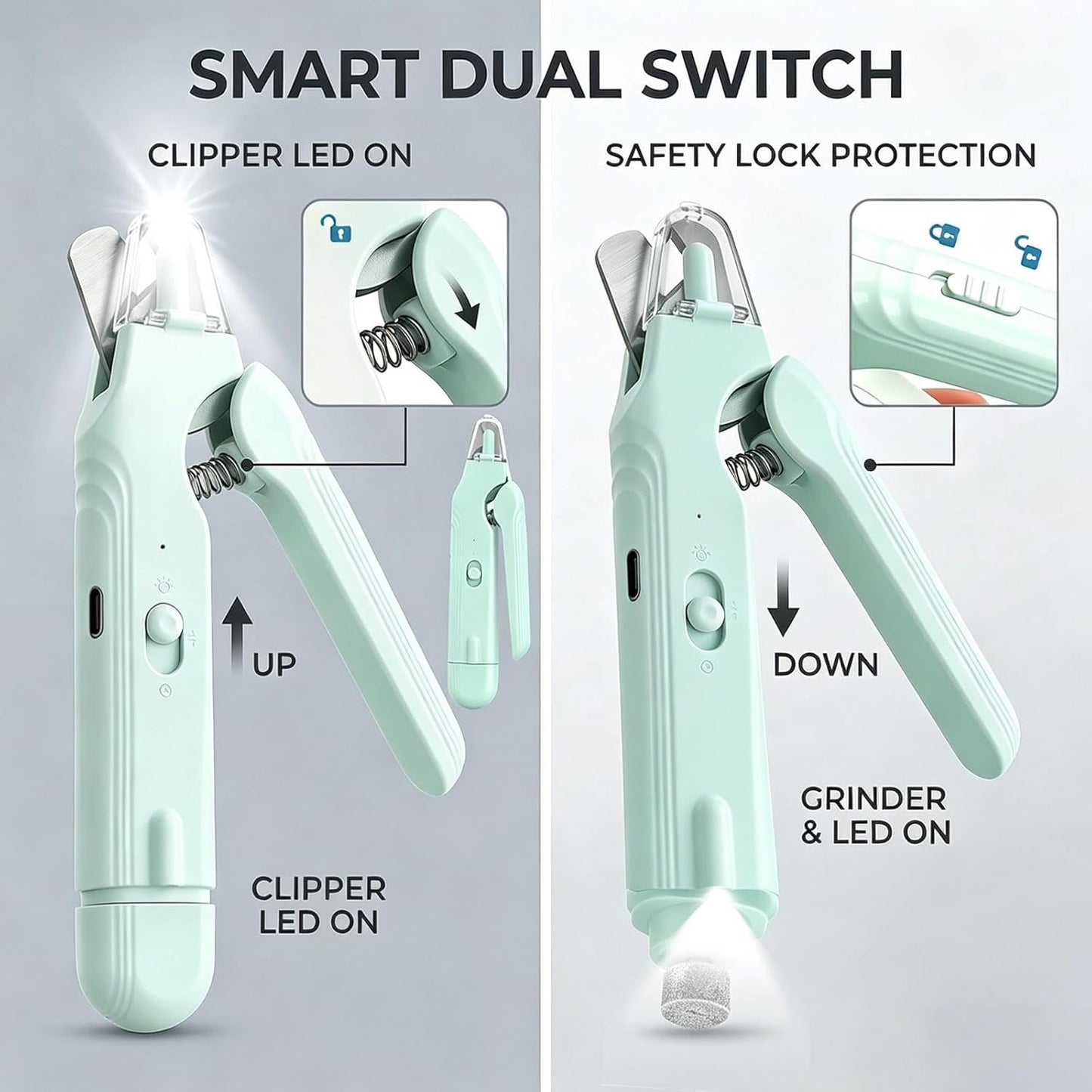 2-in-1 Dog Nail Grinder & Dog Nail Clippers Trimmers for Large Medium Small Dogs Cats Pets Claw Trimmer with LED Lights (White)