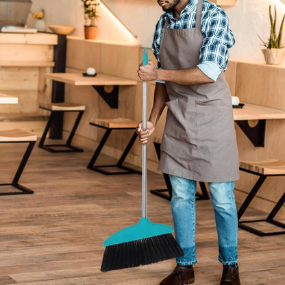 Heavy Duty Floor Broom with Soft Bristles, Wide Angle Sweeping Brush for Pet Hair and Lawn, Long Handle Green Broom for Indoor and Outdoor Cleaning