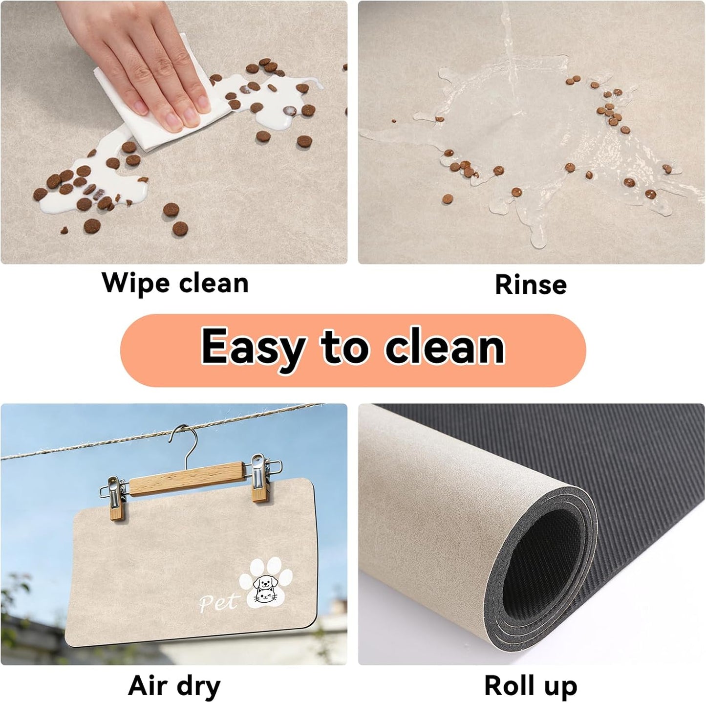 Dog Food Mat - Absorbent Cat Dog Bowl Mat for Food and Water, Quick Dry Pet Food Mats for Floors with Waterproof Rubber Backing, Puppy Cat Feeding Mats for Messy Drinkers,12"x20", Dark Grey