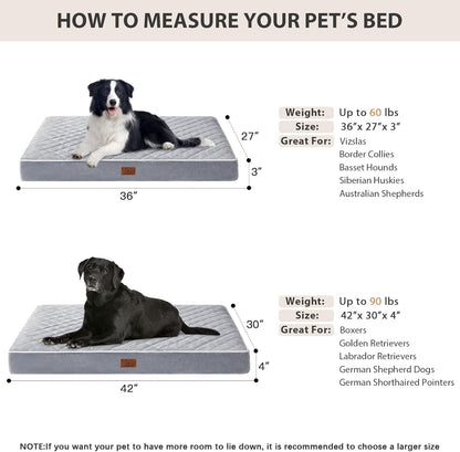 WNPETHOME Orthopedic Waterproof Extra Large Dogs Bed with Removable Washable Cover, Multi-Needle Quilting XL Crate Bed for Large Sized Dog, Light Grey