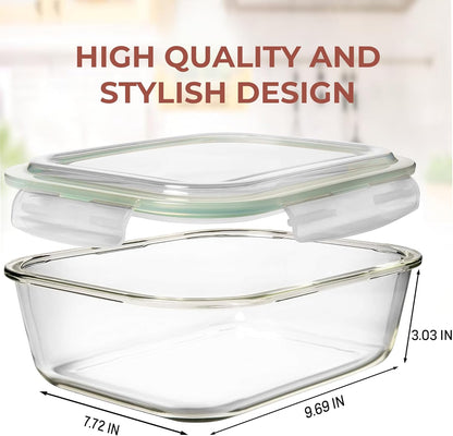 Razab 10 Cups/ 80 Oz 4 Pc (Set of 2) Glass Food Storage Containers with Airtight Locking Lids-For Storing & Serving Food. BPA Free & Leak Proof - Microwave, Dishwasher, Fridge, Freezer and Oven Safe