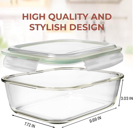 Razab 10 Cups/ 80 Oz 4 Pc (Set of 2) Glass Food Storage Containers with Airtight Locking Lids-For Storing & Serving Food. BPA Free & Leak Proof - Microwave, Dishwasher, Fridge, Freezer and Oven Safe