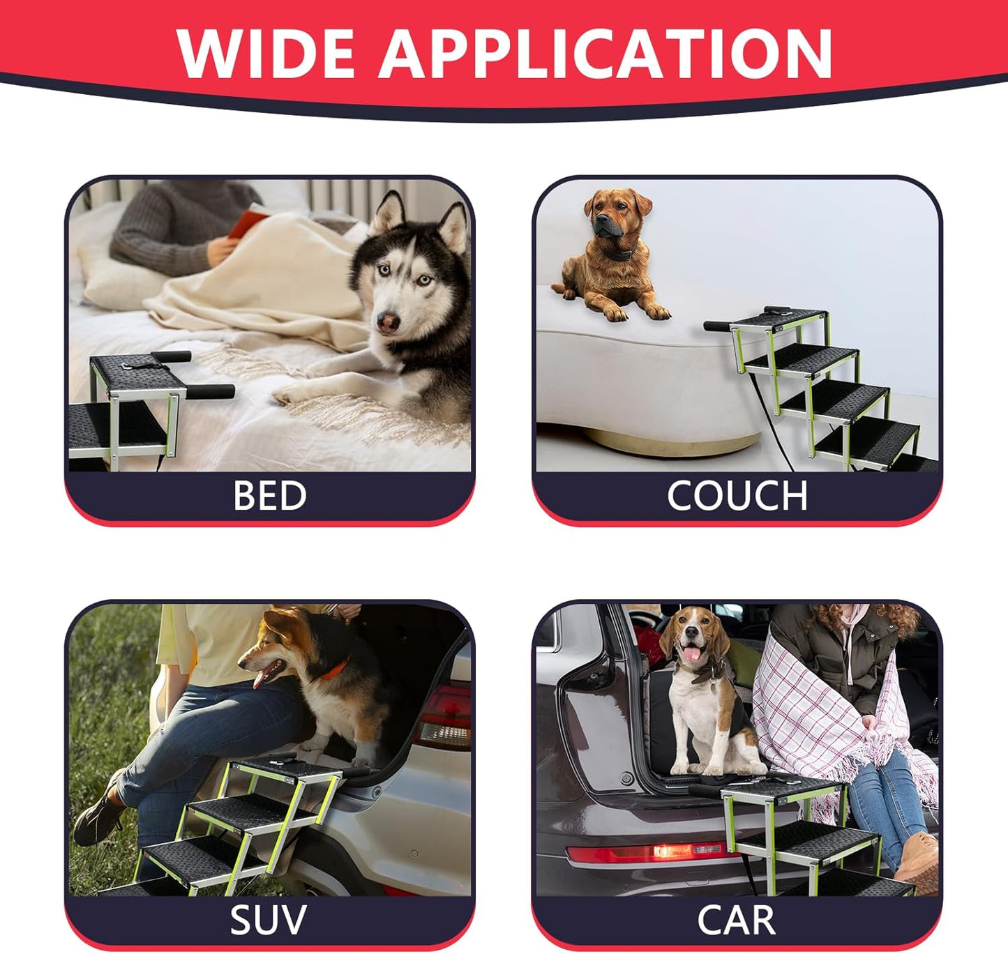 PENSUN Dog Stairs with Nonslip Surface Portable Folding Pet Ramp for Car, SUV and Trucks Foldable Truck Ramp Stairs for Small to Large Size Dogs Up to 250LBS