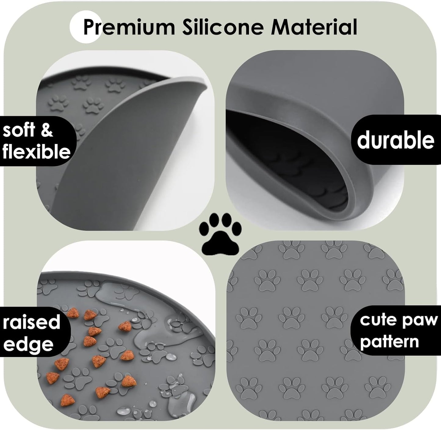 Pet Feeding Mats for Food and Water, Waterproof Anti-Slip Placemats for Dog Cat Bowl, 1 Pack Silicone Pet Food Mat, Dishwasher Safe 10.9 × 10.9 (1 Pack, Black)
