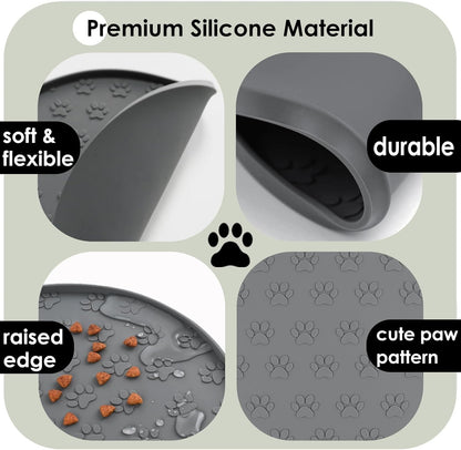 Pet Feeding Mats for Food and Water, Waterproof Anti-Slip Placemats for Dog Cat Bowl, 1 Pack Silicone Pet Food Mat, Dishwasher Safe 10.9 × 10.9 (1 Pack, Black)
