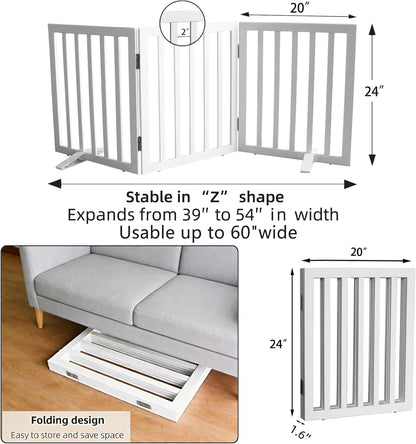 ZJSF Freestanding Indoor Dog Gate for House Foldable Wood Puppy Gate for Doorways Pet Gate for Stairs Extra Wide Pet Fence, Brown, 24" Height 3 Panels