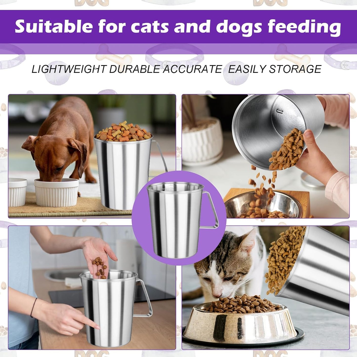 2 Cup Dog Food Scoop 304 Stainless Steel Dog Food Measuring Cups Pet Food Measuring Cups Scoop for Dog,Cat or Bird Food, Injection Molded and Dishwasher Safe