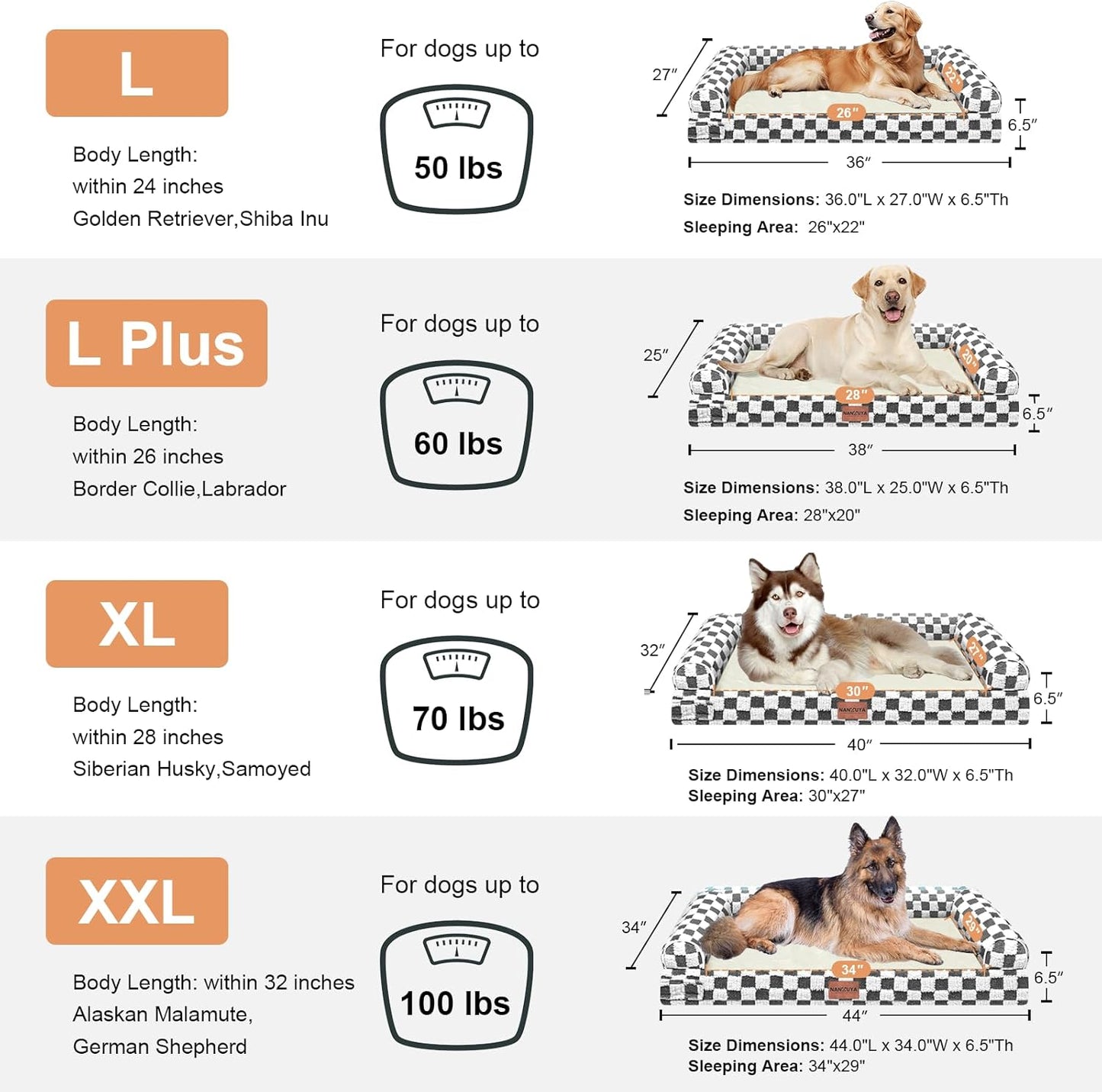 Large Dog Bed Orthopedic Washable: Beds Bolster XL Bed Large Big Dogs Memory Foam Couch Sofa Waterproof with Removable Cover