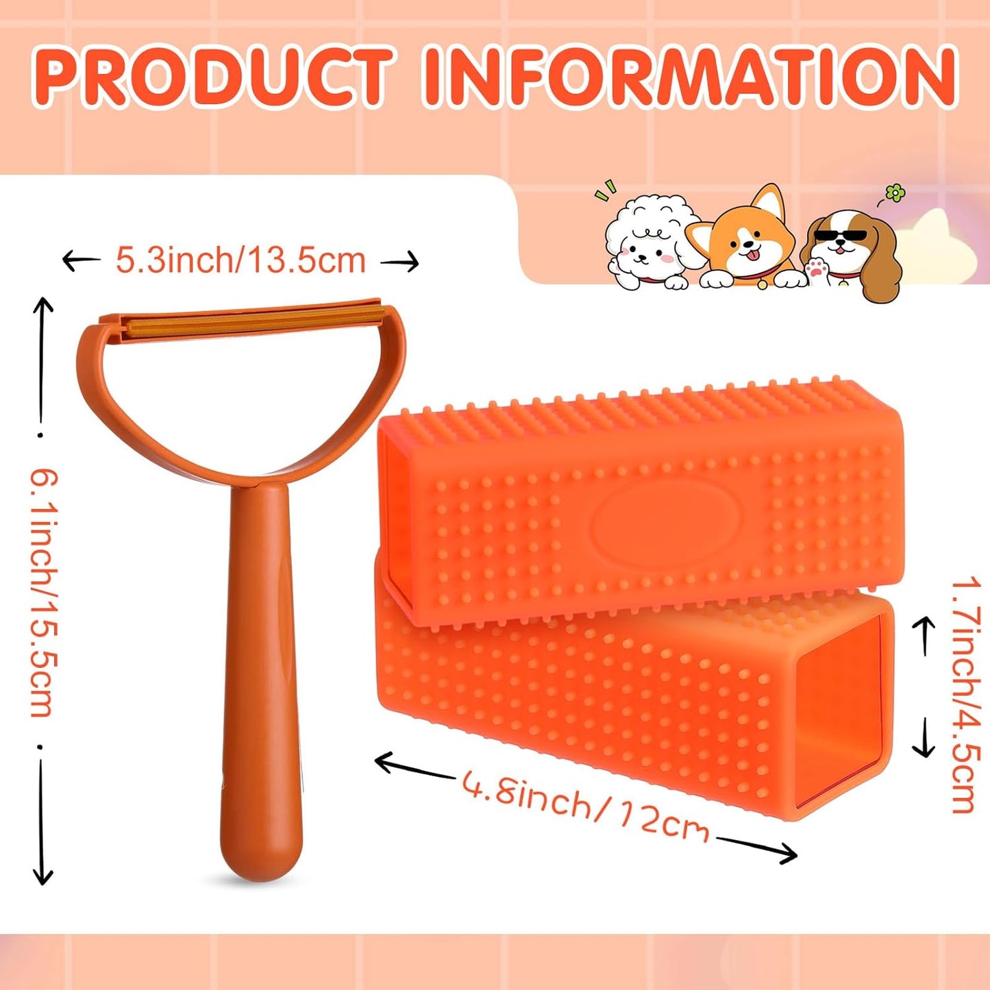 Honeydak 3 Pieces Hair Remover Tool Dog Hair Remover Pro Silicone Cleaner Brush Roller Fuzz Hairball Brush for Carpet Rake, Car Mat, Couch, Pet Bed, Clothes