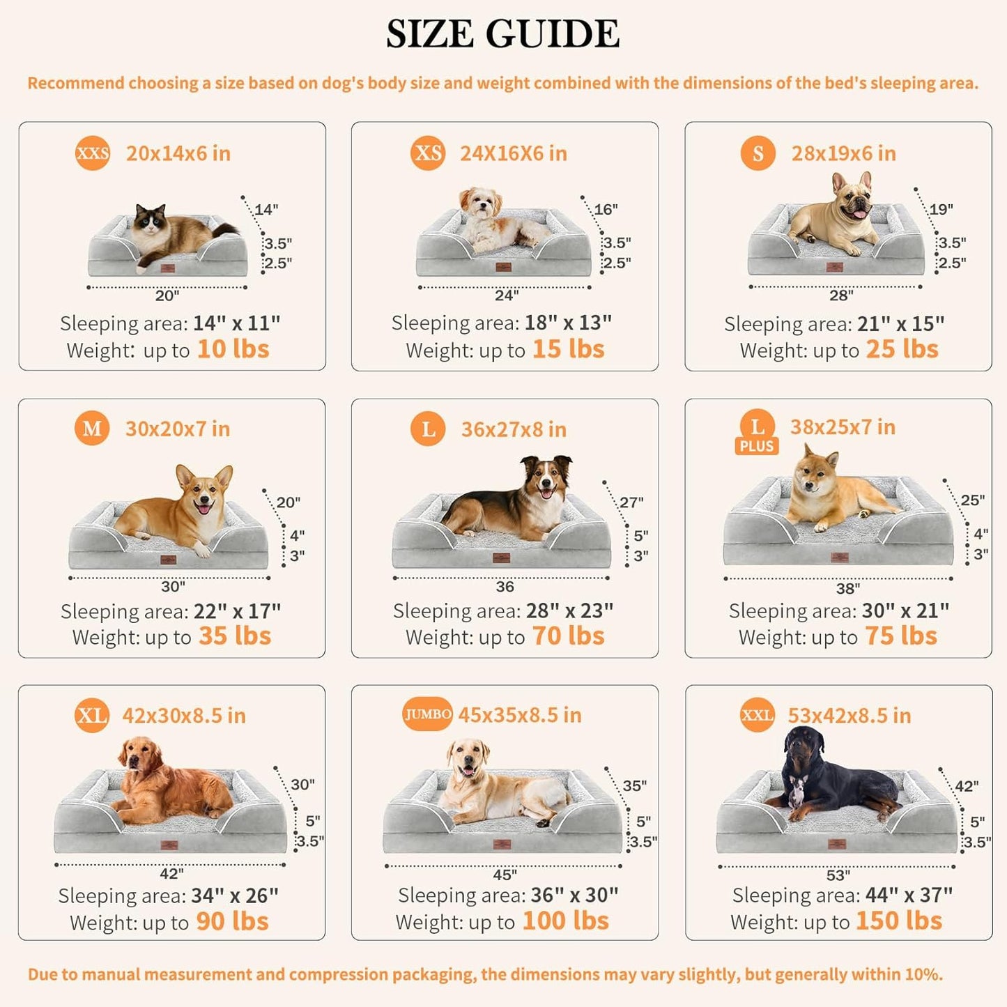 Comfort Expression Orthopedic Dog Bed for Extra Large Dogs 42x30 Inch, Waterproof Egg Crate Foam XL Pet Bed with Removable Bolsters, Dog Couch with Washable Cover & Non-Slip Bottom, Grey - Colors B