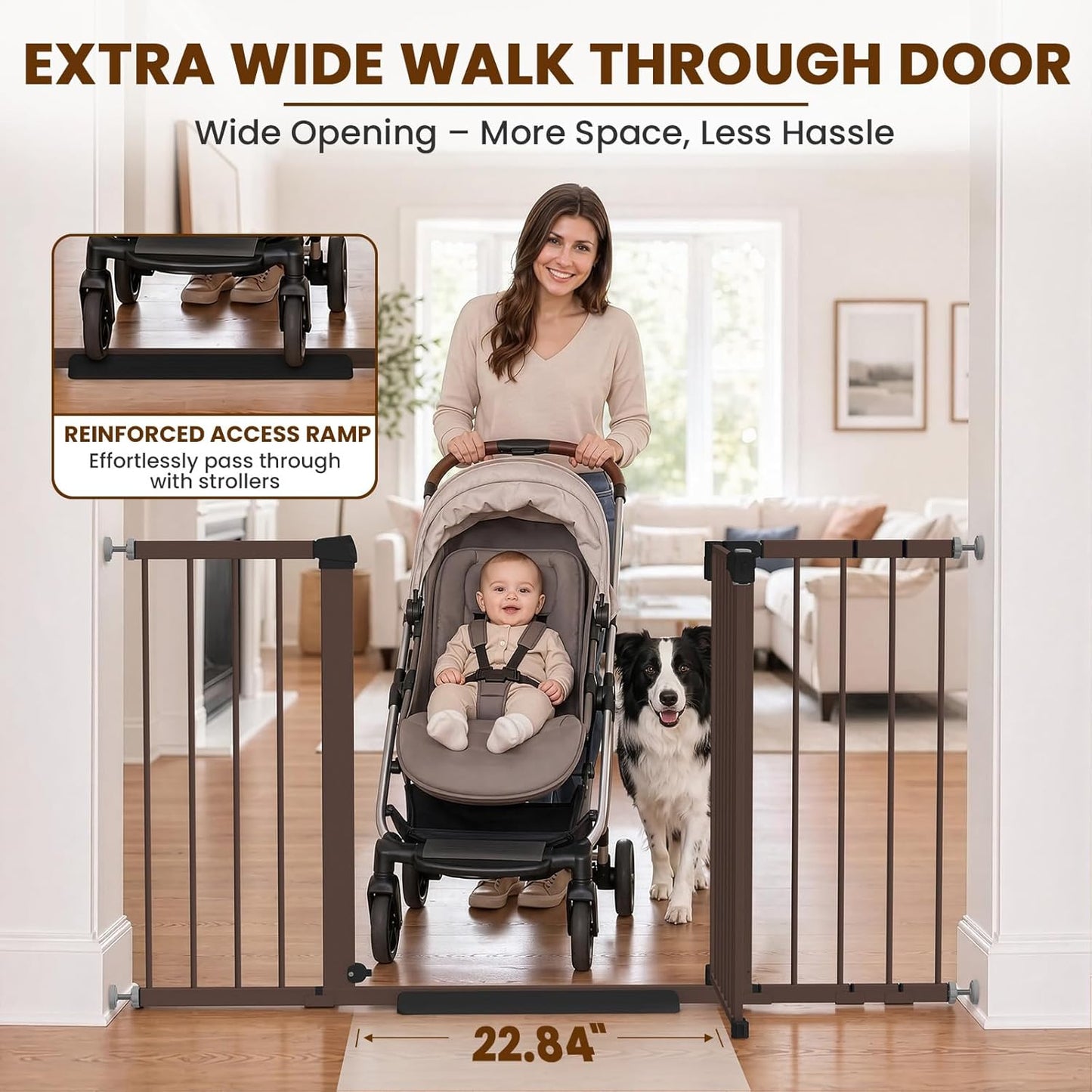 Mumeasy 36" High Extra Tall Dog Gate, 29.6"-40.5" Wide Pressure Mounted Tall Baby Gate for Dog, Auto Close Pet Gate with Door for Stairs,Doorways,House,Black