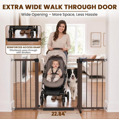 Mumeasy 36" High Extra Tall Dog Gate, 29.6"-40.5" Wide Pressure Mounted Tall Baby Gate for Dog, Auto Close Pet Gate with Door for Stairs,Doorways,House,Black