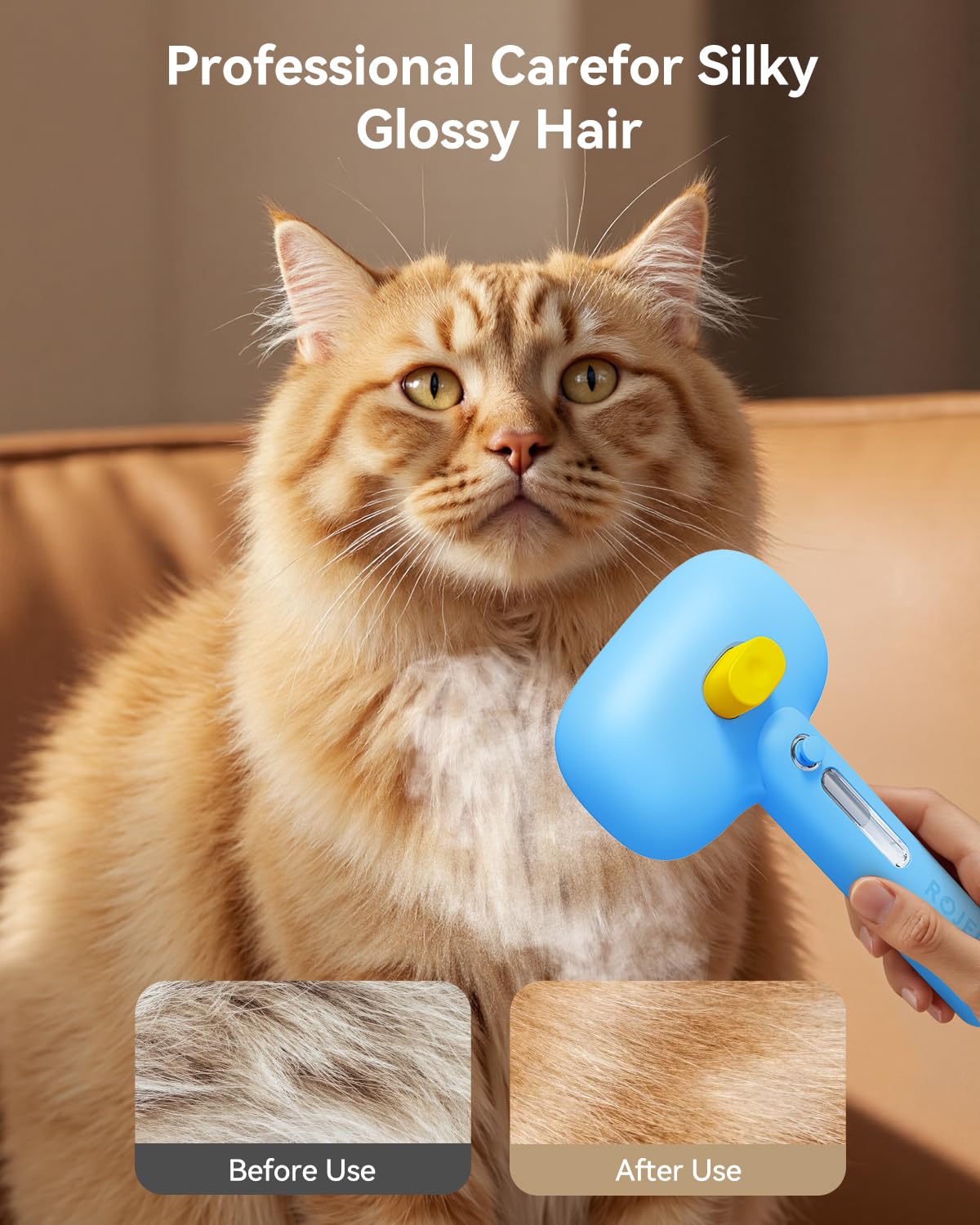 ROJECO 3-in-1 Pet Steam Brush for Cats&Dogs - Detangling Comb with Adjustable Mist, Handheld Deshedding Grooming Tool for Long/Short Hair, Massage Brush & Shedding Control Gift,Cordless,Pink
