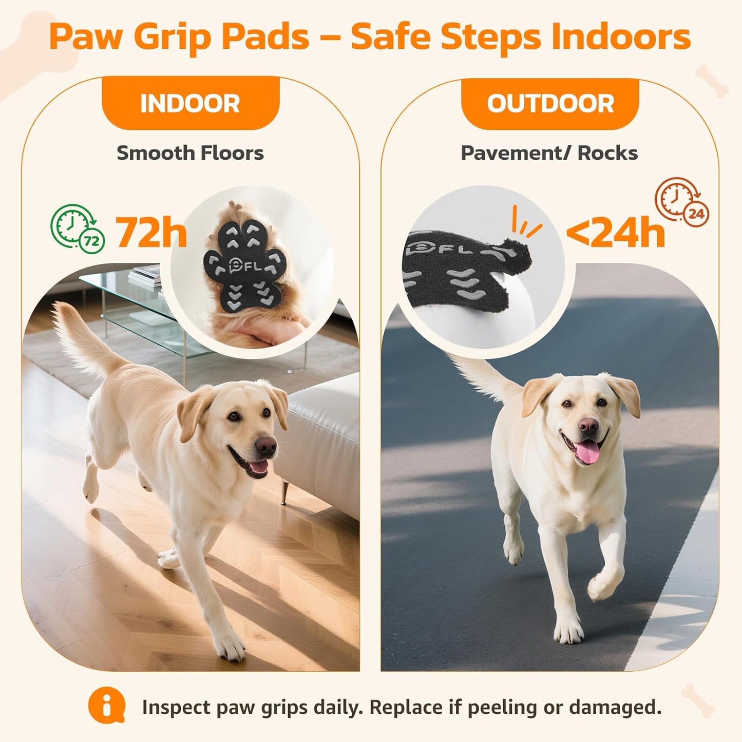 Anti Slip Dog Paw Protector Pads for Senior Dogs, Paw Pads for Dogs Traction, Disposable Self Adhesive Paw Grips for Old Dog on Slippery Hardwood Floor, Black 12 Sets (48pcs) XXL 61-80lbs