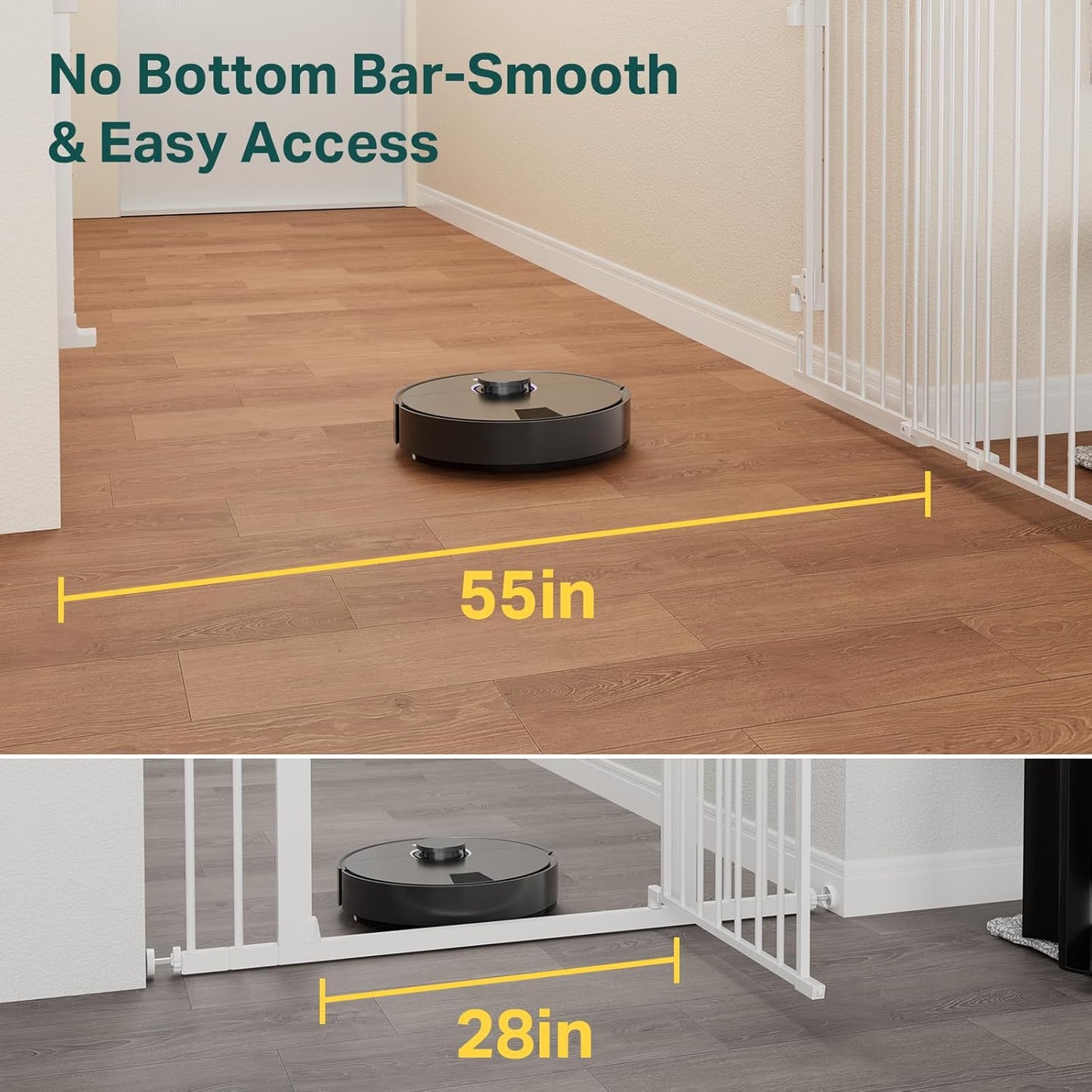 Cumbor 29.2–43" Baby Gate for Stairs, Hardware Mounted (Drill Required), Expandable No Bottom Bar Dog Gate, Auto Close Extra Wide Walk Thru, Pet & Toddler Proof Gate, Top & Bottom of Stairways(Black)