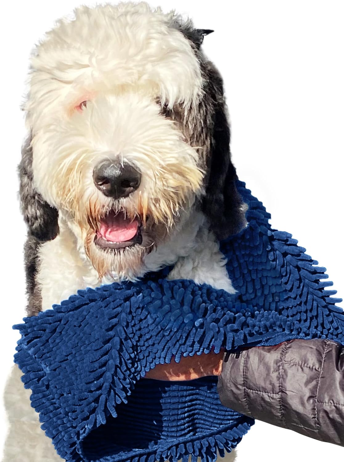 Soggy Doggy Super Shammy Dog Towel – Absorbent Microfiber Chenille Pet Towel for Drying Wet Dogs, Paws, Quick Dry Dog Shammy with Hand Pockets, Machine Washable – Chocolate/Oatmeal Trim, 31” x 14”