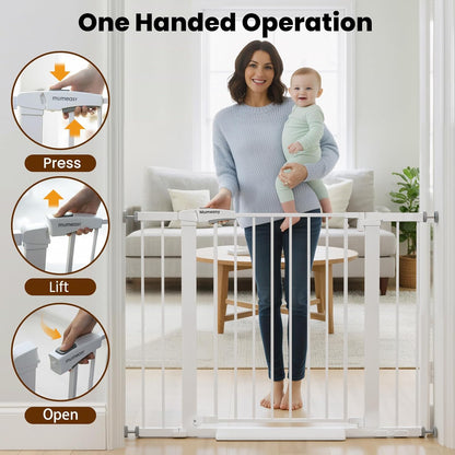 Baby Gate for Stairs, 29.7-40.6" Auto Close Dog Gate Indoor for Doorways, Dual-Lock Design, Adjustable Pet Gate No Drilling with Walk Thru Door for Hallways, Stroller Friendly, Black